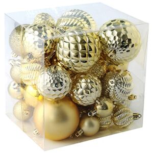 Christmas Balls Ornaments -36pcs Shatterproof Christmas Tree Decorations with Hanging Loop for Xmas Tree Wedding Holiday Party Home Decor,6 Styles in 3 Sizes（Gold）
