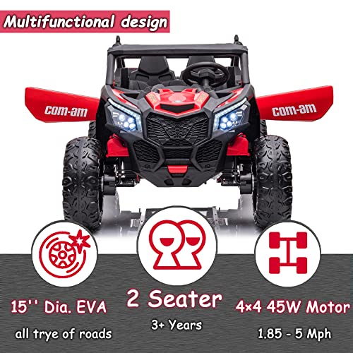 Sopbost 24V Ride On Toys for Big Kids 2 Seater 4WD Ride On Buggy UTV Ride On Car with Remote Control Battery Powered Electric Car for Kids with Spring Suspension, Music, USB, AUX (Red and Black) | The Storepaperoomates Retail Market - Fast Affordable Shopping