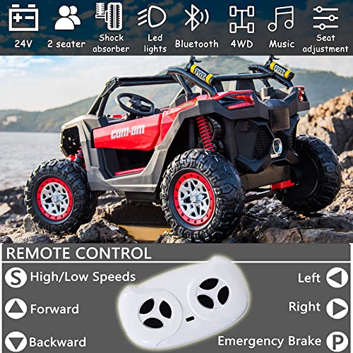 Sopbost 24V Ride On Toys for Big Kids 2 Seater 4WD Ride On Buggy UTV Ride On Car with Remote Control Battery Powered Electric Car for Kids with Spring Suspension, Music, USB, AUX (Red and Black) | The Storepaperoomates Retail Market - Fast Affordable Shopping