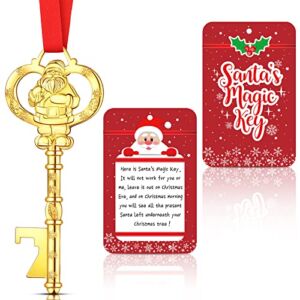 Skyley Christmas Santa Key for No Chimney Houses Metal Ornament Hanging Tree with Card Xmas House Kids Holiday Decoration (Gold)