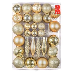 Heinstian 40ct Christmas Ball Ornaments Multiple-Size Mix and Match Christmas Tree Decoration Ornaments for Xmas Tree Holiday Wedding Party Wreath Garland Decor(Gold)