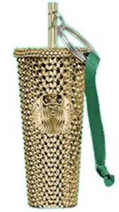 Starbucks Gold Cup Ornament Key Chain Bling Fall Winter Holiday Christmas 2022
