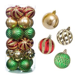 Amooca Christmas Balls Ornaments, 24pc 2.4in Coloured Drawing Christmas Tree Decoration Shatterproof New Year Holiday Party Baubles Set with String Red Gold Green