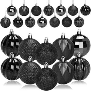 JULMELON 24PCS Christmas Balls Christmas Tree Ornaments Black Balls Ornaments Holiday Hanging Balls for Christmas Party Tree Decoration (Black, 2.36″/60MM)