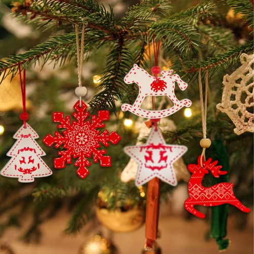 36 Pcs Christmas Tree Ornaments Wooden Christmas Hangings Decorations Snowflakes Reindeer Bells Wood Slices Xmas Decor Set Indoor Outdoor Crafts Decoration for Party Home Holiday, Whitr & Red | The Storepaperoomates Retail Market - Fast Affordable Shopping