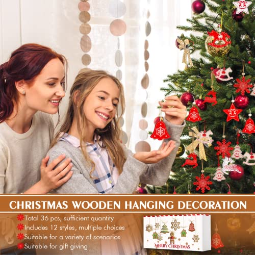 36 Pcs Christmas Tree Ornaments Wooden Christmas Hangings Decorations Snowflakes Reindeer Bells Wood Slices Xmas Decor Set Indoor Outdoor Crafts Decoration for Party Home Holiday, Whitr & Red | The Storepaperoomates Retail Market - Fast Affordable Shopping
