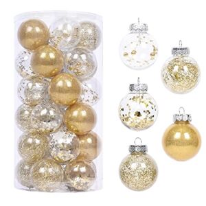 2.36”/60mm 30PCS Shatterproof Clear Plastic Christmas Ball Ornaments Decorative Xmas Balls Baubles Set with Stuffed Delicate Decorations, Xmas Tree Balls for Holiday Wedding Party Thankgivings. (Gold