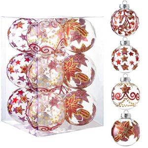 Joiedomi 12 Pcs 3.15” Assorted Christmas Clear Ball Ornaments with Red and Gold Prints, Shatterproof Plastic Christmas Ball Ornaments for Holidays, Xmas Decoration, Printed Tree Ornaments Balls