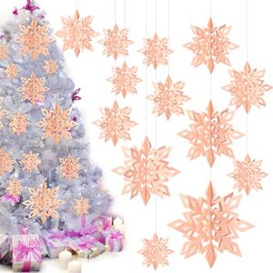 24 Pieces 3D Hanging Christmas Snowflakes Decorations Winter Wonderland Buffalo Plaid Snowflake Decorative Paper Winter Decor for Christmas Tree Garland Party Holiday Decor (Pink)