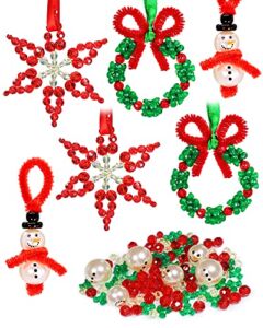 Christmas Beaded Craft Kit for Kids（30 Sets)-Including 12 PCS Snowman/12 PCS Christmas Wreath /6PCS Snowflake – Xmas Holiday Ornaments for Party Tree Decorations