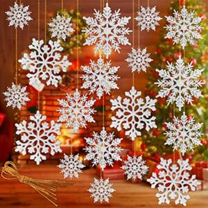 Christmas Tree Decoration Hanging Ornaments – 36 Pack Silver Glitter Snowflake Ornaments for Christmas Holiday New Year Winter Wonderland Party Supplies