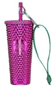 Starbucks Sangria (Hot Pink, Purple) Cup Ornament Key Chain Bling Fall Winter Holiday Christmas 2022