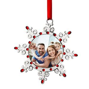 Joiedomi Christmas Photo Ornament, Snowflake Christmas Tree Ornaments Photo Frame with Red Gems Family Ornaments Shatterproof Christmas Ornaments for Holidays, Christmas Tree Decoration