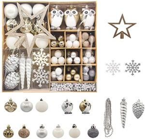 90-Pack Shatterproof Christmas Ball Ornaments Set Decorative Baubles for Holiday Wedding Party Decoration Festival Widgets Pendants with Reusable Hand-held Gift Package for Xmas Tree (Gold&White)