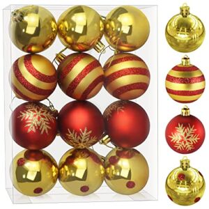 Christmas Balls Ornaments – MuRealy 12 Pcs Shatterproof Christmas Tree Hang Balls(2022 New), 4 Styles Plastic Hanging Decorative Xmas Balls for Home Holiday Wedding Party Decoration (Gold, Red)
