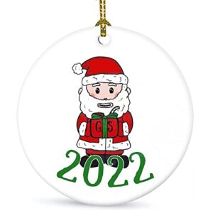 2022 Christmas Ornament Santa Claus Round Ceramic Funny Unique Personalized Ornaments for Christmas Tree Party Holiday Keepsake Home Decor Memorial Xmas Gift for Family Friend Couple 2.75″(Gas Gift)