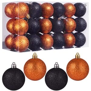 Black Christmas Tree Ball Ornaments, Christmas Ball Ornaments Set, 60mm/2.36″ Shatterproof Hanging Decor for Indoor Outdoor Halloween Christmas Tree Party House Holiday Decoration (Black&Orange)