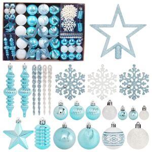 Christmas Tree Ornaments Set, 78 Pack Christmas Ornaments Decorations for Christmas Tree Blue White Christmas Ball Ornaments Shatterproof Hanging Xmas Tree Baubles for Home Party Holiday Decor