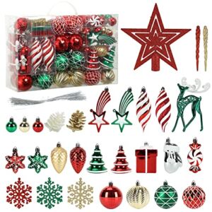 Christmas Ornaments Set, 106 pcs Shatterproof Christmas Tree Balls Decorations, Delicate Christmas Decoration Baubles Craft Set for New Year Holiday Wedding Party Xmas Parties and Office Shop Decor