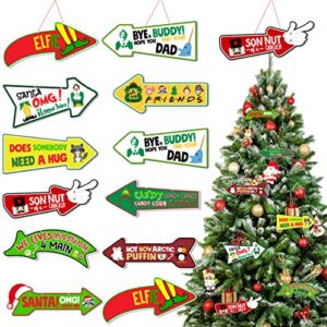Christmas Tree Decorations 20Pcs Buddy The Elf Christmas Ornament Paper Cards Hanging Santa OMG I Know Him Christmas Tree Decor for Winter Christmas Holiday Party Favor Supplies