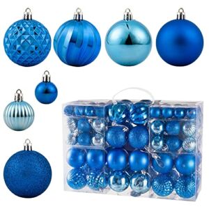 92Pcs Blue Christmas Ball Ornaments, Assorted Christmas Hanging Balls Set with Bead Chain, Shatterproof Ornament Baubles Set for Xmas Tree/Wedding/Home Party/Holiday (Blue)