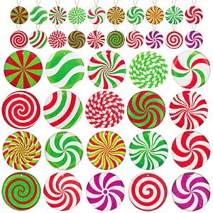WATINC 41pcs Christmas Colorful Candies Hanging Ornaments, Xmas Tree Wooden Hang Crafts Decorations, Christmas Party Candy Swirl Pendant Decor, Gift Tags Favors Décor for Wall Home Holiday Fireplace