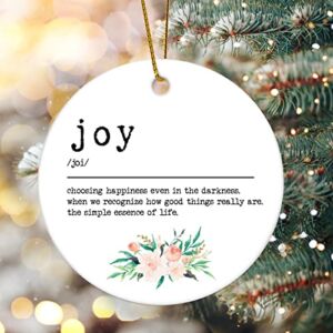 Joy Definition Dictionary Word Meaning Decorative Ceramic Christmas Ornament for Xmas Tree Hanging Keepsake Holiday Ornaments with Saying Christmas Party Decoration Porcelain Souvenir 3 Inch
