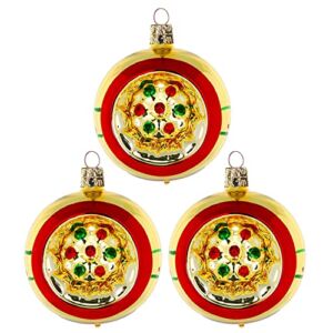 3.15-inch Hanging Ornaments for Christmas Hand-Painted Set of 3 Retro Gold Ball with Reflector Glass Christmas Tree Ball Ornament Mini Ornaments for Xmas Decoration Holiday Ornaments