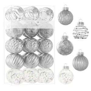 Blivalley 60mm/2.36″ Christmas Ball Ornaments 30Pcs Shatterproof Clear Plastic Xmas Decoration with Baubles Stuffed Hanging Balls for Holiday Festivals Party(Silver)
