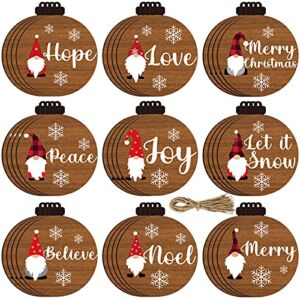 Christmas Tree Ornament Wooden Ornament Christmas Wood Hanging Decoration Xmas Tree Round Hanging Wishes Gnome Tree Decor for Christmas Holiday Party Decoration (Brown, 36 Pcs)