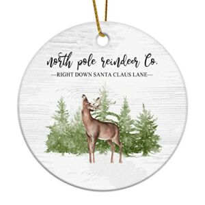 3 Inch Reindeer North Pole Ornaments Farmhouse Christmas Holidays Deer Round Christmas Ornaments for Kids Boys Girls Hanging Ornaments for Christmas Tree Decoration Xmas Party Decorations