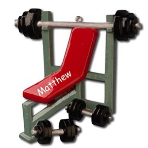 Personalized Weight Lifting Bench Christmas Ornament – Gym Weights Exercise Sport Holiday Tree Decoration with Custom Name