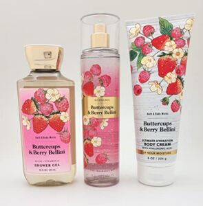 Bath & Body Works – Buttercups & Berry Bellini – 3 pc Bundle – Fine Fragrance Mist, Ultimate Hydration Body Cream and Shower Gel – Spring 2022