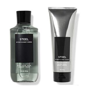 Bath and Body Works – Steel – For Men – Ultra Shea Body Cream and 3-in-1 Hair, Face & Body Wash – Full Size – (2020 Edition)