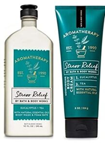 Aromatherapy – Stress Relief – Eucalyptus Tea – 2 pc – Bundle – Body Wash & Foam Bath & Moisturizing Body Cream – 8 oz – 2019