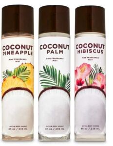 Bath and Body Works Coconut Collection Fine Fragrance Mist in 3 different Fragrances – Palm – Hibiscus and Pineapple – Full Size