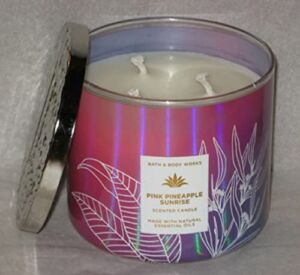 Bath & Body Works, White Barn 3-Wick Candle w/Essential Oils – 14.5 oz – 2022 Spring Scents! (Pink Pineapple Sunrise)