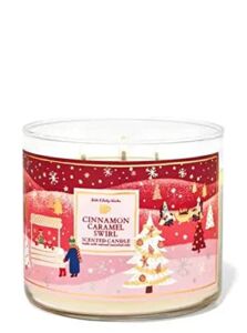 Bath & Body Works, White Barn 3-Wick Candle w/Essential Oils – 14.5 oz – 2021 Christmas & Winter Scents! (Cinnamon Caramel Swirl)