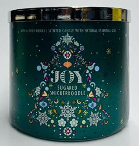 Bath and Body Works Joy Sugared Snickerdoodle 3 Wick Candle 14.5 Ounce 2021 Christmas Green Label with Christmas Tree