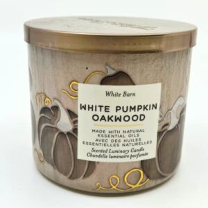 Bath and Body Works White Barn White Pumpkin Oakwood 3 Wick Candle 14.5 Ounce with Luminary Candle Label
