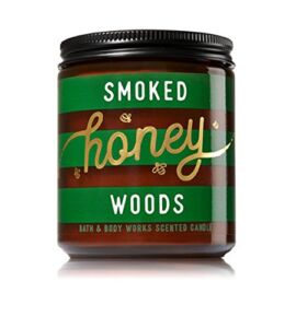 Bath & Body Works SMOKED HONEY WOODS Single Wick Scented Glass Candle 7 oz with Lid