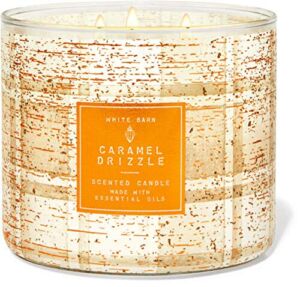 White Barn Candle Company Bath and Body Works 3-Wick Scented Candle w/Essential Oils – 14.5 oz – Caramel Drizzle (Sugar Cane Crystals, Melted Butter, Whisked Sweet Cream)