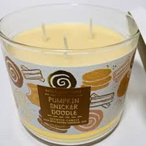 Bath and Body Works Pumpkin Snickerdoodle 3 Wick Candle 14.5 Ounce White Label with Donuts on Packaging