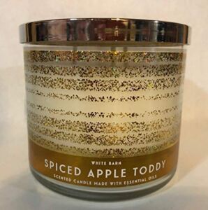 White Barn Bath and Body Works 3-Wick Candle in Spiced Apple Toddy Gold Glitter Look 2019
