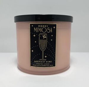 Bath and Body Works White Barn Merry Mimosa 3 Wick Candle 14.5 Ounce Pink with Black Label