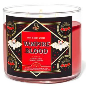 Bath and Body Works Vampire Blood 3 Wick Scented Jar Candle 14.5 Ounce Red Wax Decorative Spider Web Lid Fall 2021