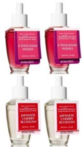 Bath and Body Works Favorite Fragrances Japanese Cherry Blossom and A Thousand Wishes WallFlower Fragrance Refill. 4 Pack 0.8 Oz