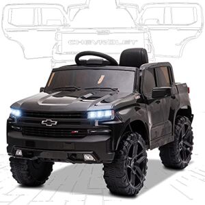 SEGMART Electric Cars for Kids Chevrolet Silverado Trail Boss LT Ride-on Truck Car, 12V Licensed Pickup for Boy & Girl, Electric Vehicles Car with Parental Remote Control, Black