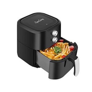Sync Living 4.8 Quart Small Air Fryer Oven Cooker with Temperature Time Control, 6-in-I Less Oil Airfryer, Non-Stick Fry Basket, Recipe Guide, Auto Shut-off Feature, Black