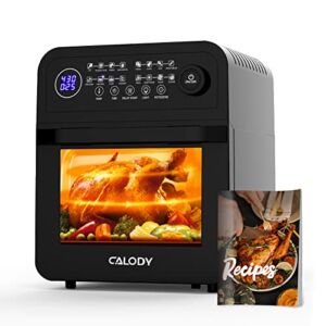 Calody 12.7QT Air Fryer Toaster Oven, Countertop Convection Oven Combo with One-Touch Cooking 16 Presets, Digital Screen, 1600W, Black
